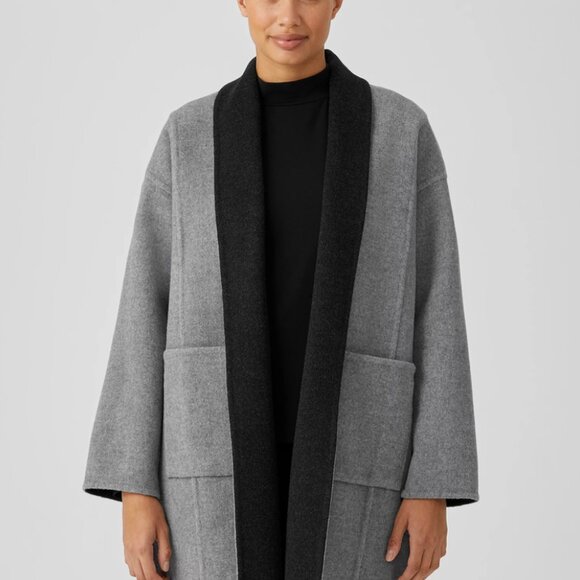 Eileen Fisher Moon High Collar Doubleface Wool Cashmere Coat Medium Gray - Picture 2 of 6